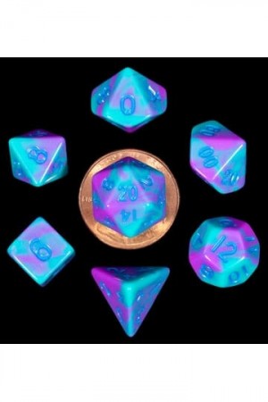 FanRoll Mini Dice Set Turquoise and Purple Marble (7)
