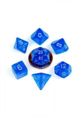FanRoll Mini Dice Set Stardust Blue with Silver Numbers (7)