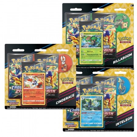Pokemon Crown Zenith Pin Collection (Rillaboom, Cinderace og Inteleon) (April) - kvantumsrabatt 